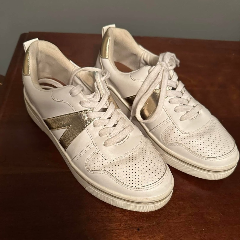 MIA White and Gold Sneakers with Breathable Design